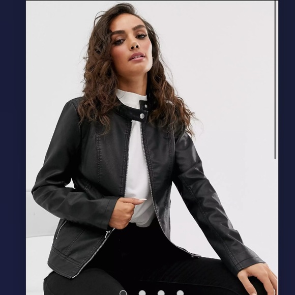 Vila Faux Leather Collarless Jacket - Picture 2 of 10